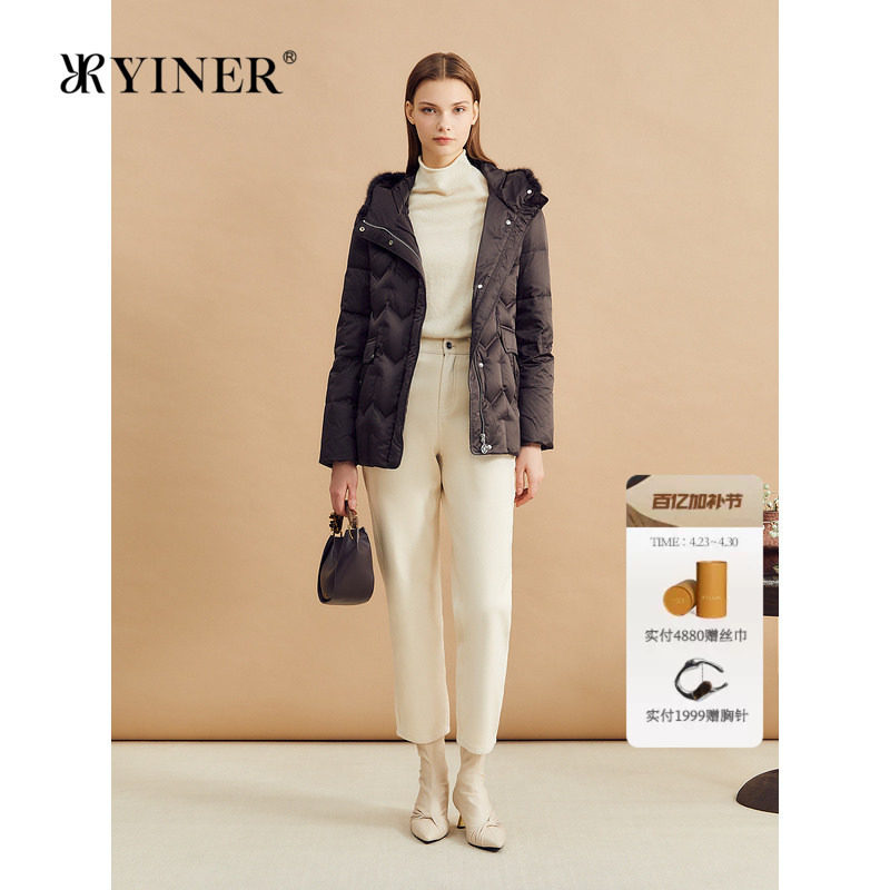 【聚暖白鹅绒】YINER音儿冬季美拉德水貂毛领蓬松羽绒服