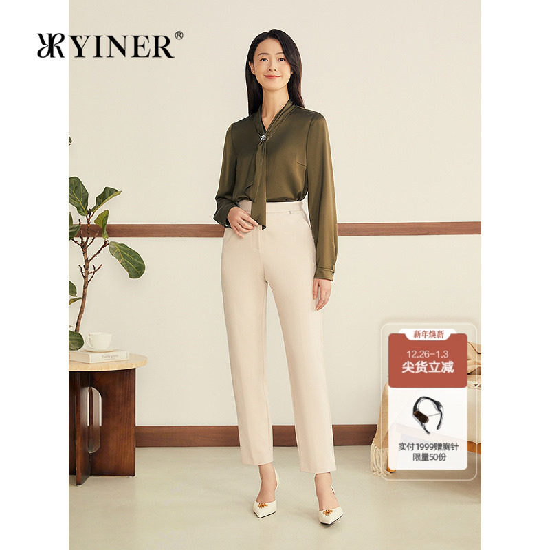 YINER音儿2025冬季新款法式细密绒感磨毛弹力修身高腰小脚休