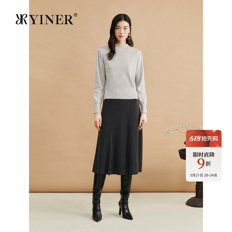 YINER音儿女装冬季法式羊毛羊绒混纺亮丝针织衫