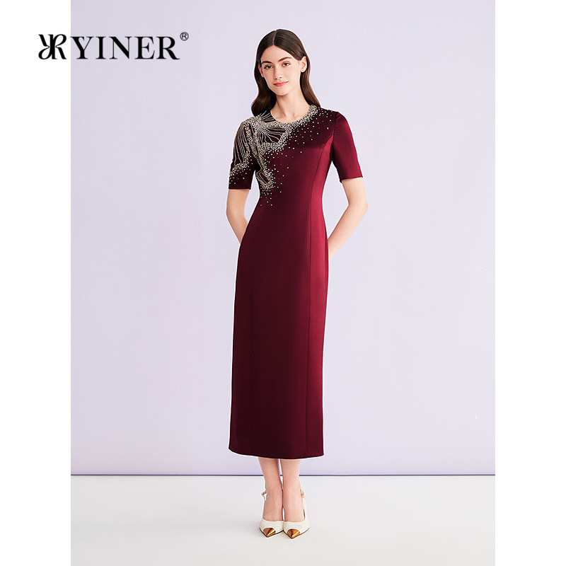 【轻场合系列】YINER音儿2026夏季新款重工钉珠醋酸混纺连衣裙女