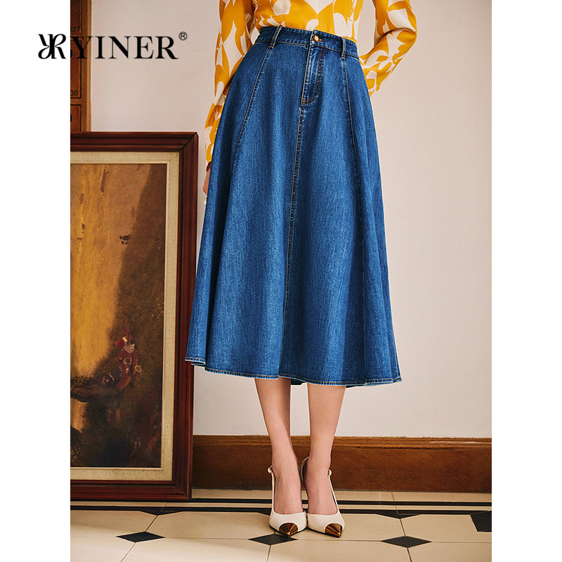【1996系列】YINER音儿2026春季新款时尚棉弹A字伞摆牛仔半身裙,女装/女士精品,半身裙,淘宝优惠券,粉丝福利购,淘宝优惠卷