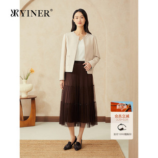 短款 新中式 圆领绵羊真皮皮衣夹克外套 春季 YINER音儿专选女装