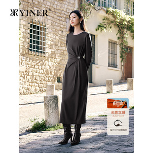 优雅褶皱收腰显瘦美利奴羊毛连衣裙 法式 YINER音儿2025冬季 新款