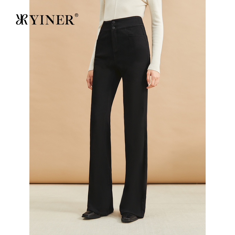 YINER音儿女装冬季通勤摩登喇叭长裤子高腰太阳牛仔裤