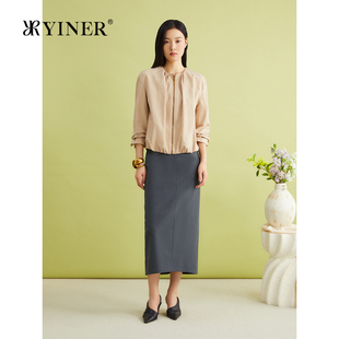YINER音儿春季 优雅收褶上衣薄短外套 法式 优雅提花法式