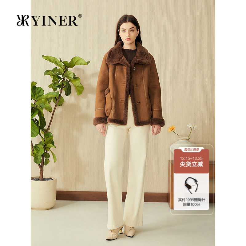 YINER音儿专选2025春季新款法式正反两面穿环保羊毛皮草短外