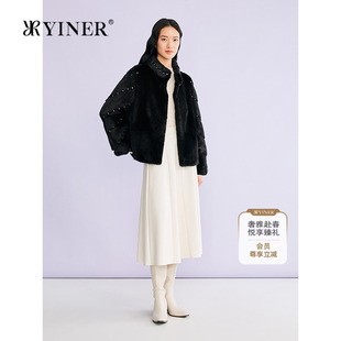YINER音儿专选2026春季 法式 短款 立领整貂母貂水貂毛皮草外套 新款