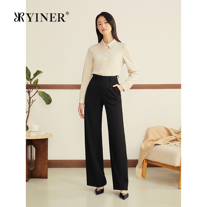 YINER音儿2025冬季新款法式舒简百搭羊毛针织H型翻领衬衫上衣