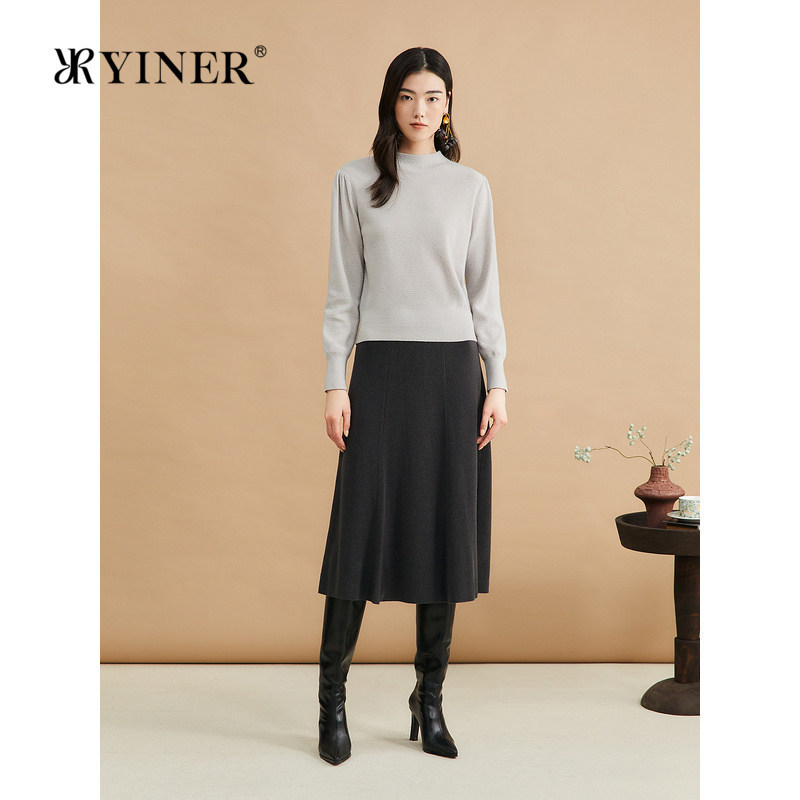 YINER音儿女装冬季法式羊毛羊绒混纺亮丝针织衫