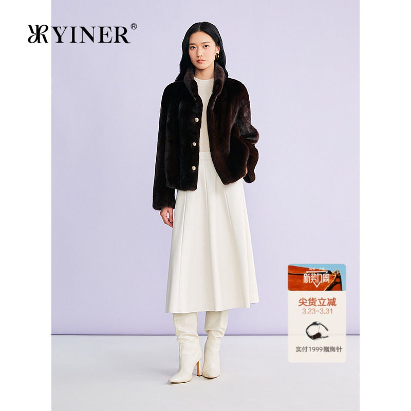 YINER音儿专选2026春季新款法式奢感短款立领母貂水貂毛皮草