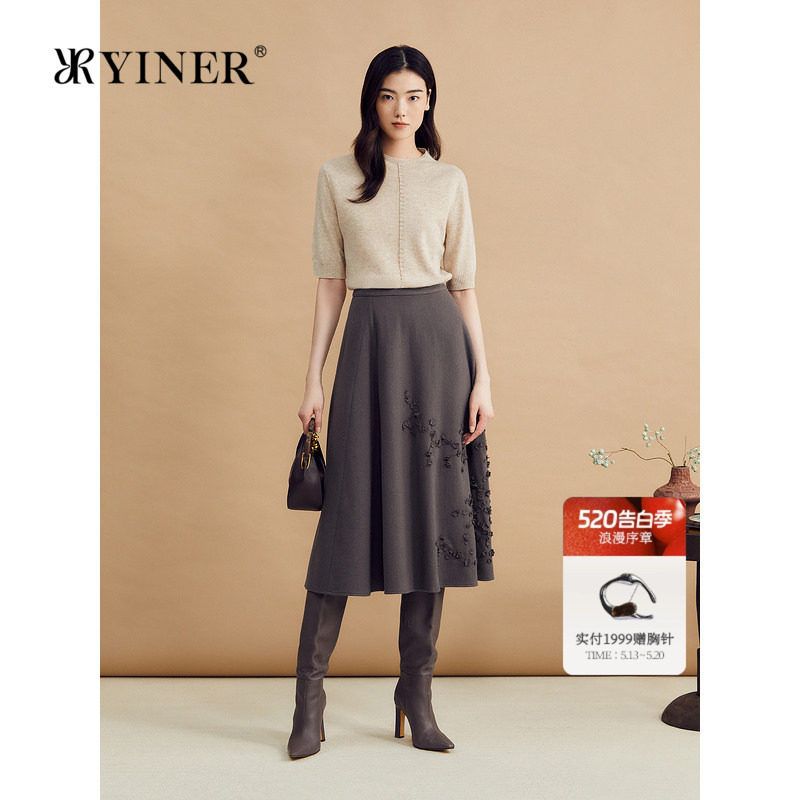 YINER音儿冬季美拉德半高领羊毛羊绒混纺针织衫套头