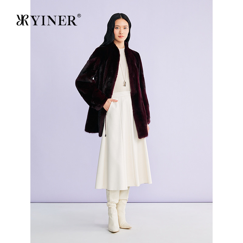 YINER音儿专选2026春季新款法式奢感一手长立领水貂毛皮草外套