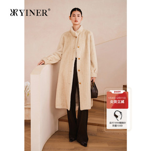 YINER音儿专选2025春季新款新中式保暖立领长款环保仿皮草外套