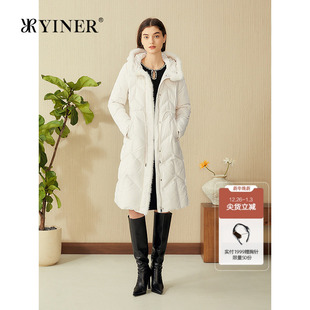 长款 时尚 加厚保暖水貂毛条连帽羽绒服 新款 YINER音儿专选2025春季