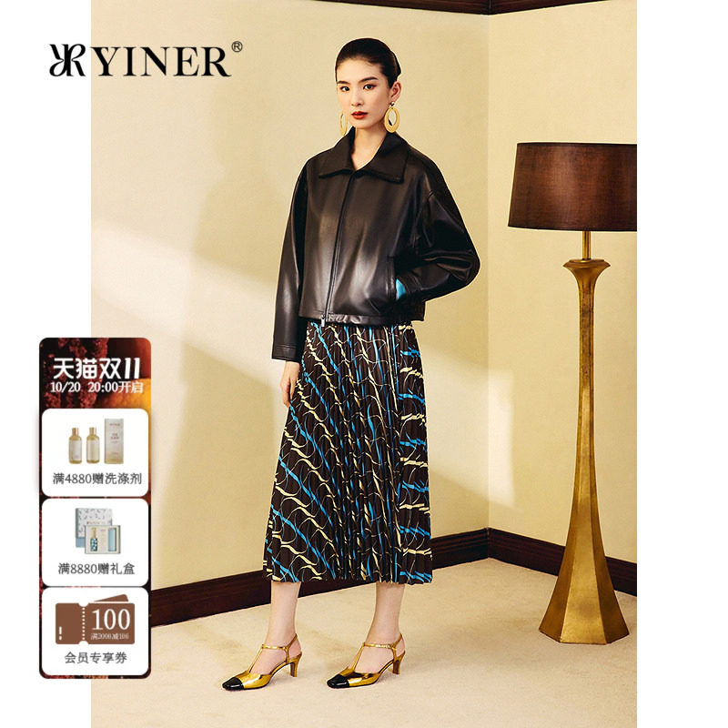 YINER音儿女装秋季1996系列哑光绵羊真皮蝙蝠袖皮衣夹克