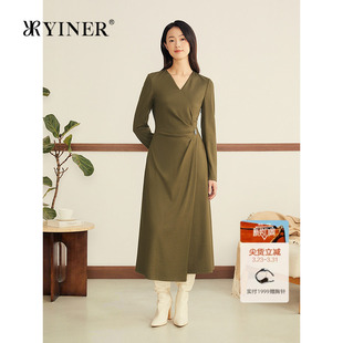 V领澳洲美丽诺羊毛混纺针织连衣裙 法式 YINER音儿2025冬季 新款