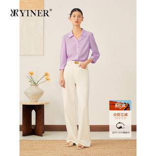 桑蚕丝混纺衬衫 YINER音儿2025秋季 海鸥领七分袖 法式 上衣 新款