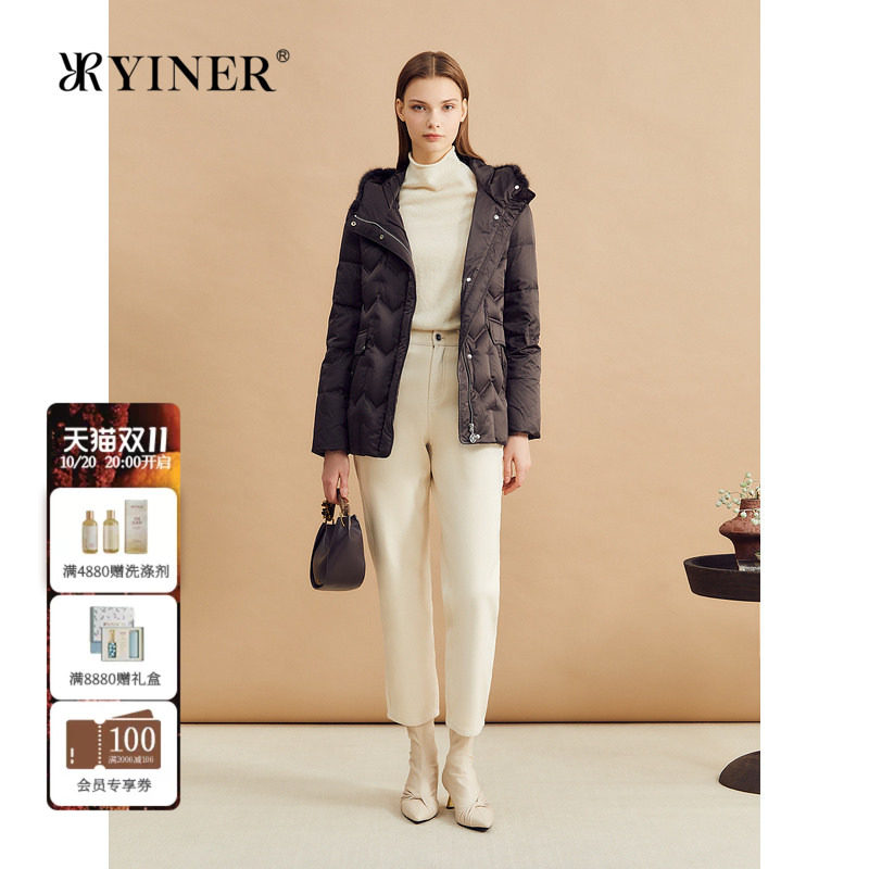 【聚暖白鹅绒】YINER音儿冬季美拉德水貂毛领蓬松羽绒服