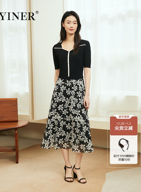 【周末花园】YINER音儿专选2025夏新款海鸥领假两件百合花连衣裙