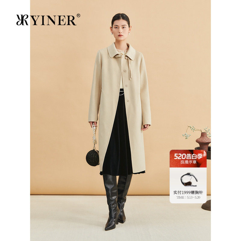 【美丽诺羊毛】YINER音儿专选冬中式羊绒双面呢大衣外套