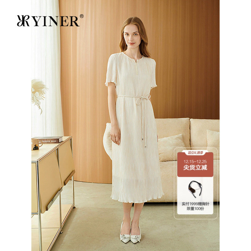 【雅致小黑裙】YINER音儿专选2025秋季新款雅丹褶艺木耳边连