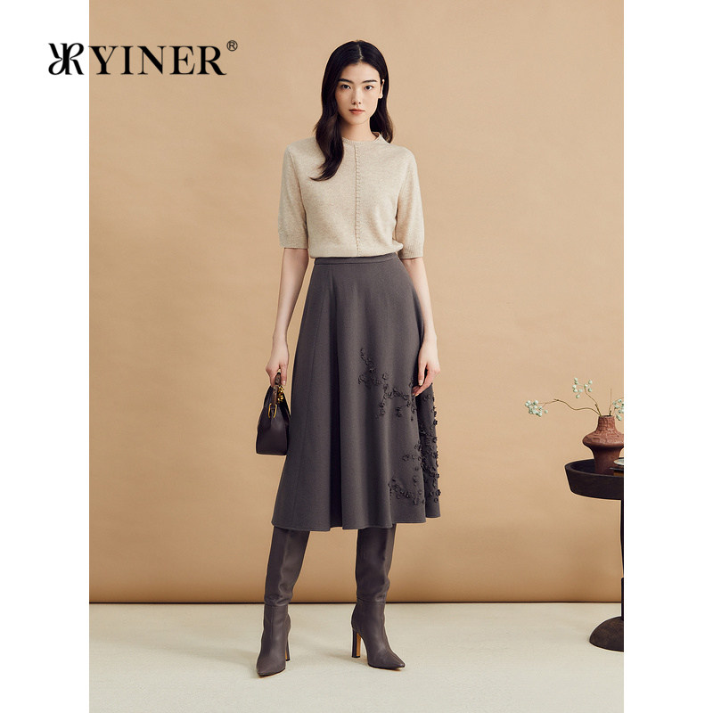 YINER音儿冬季美拉德半高领羊毛羊绒混纺针织衫套头