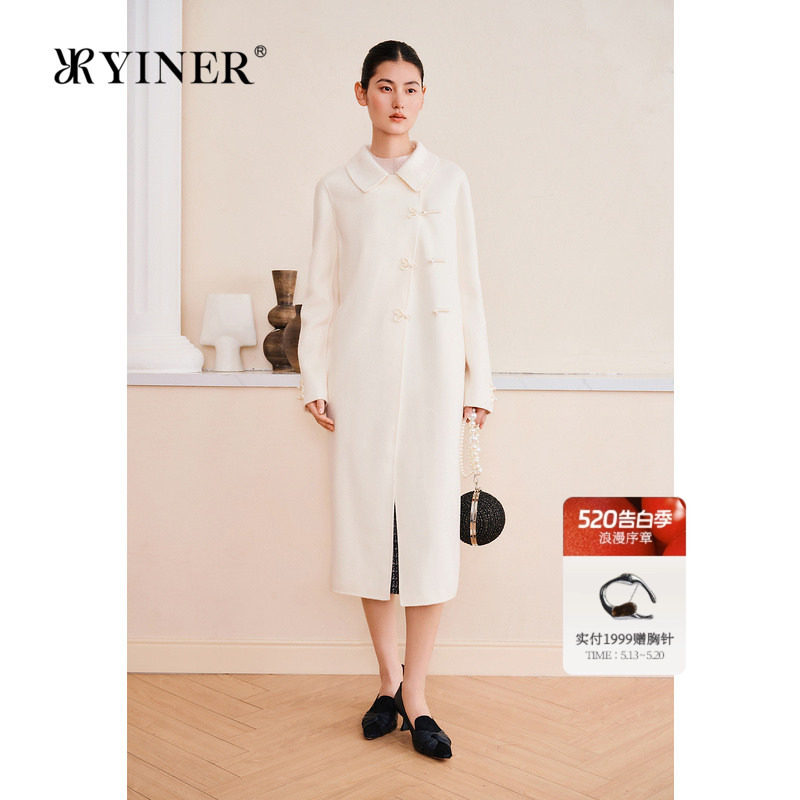 YINER音儿专选女装春季长款新中式纯羊毛双面呢大衣外套