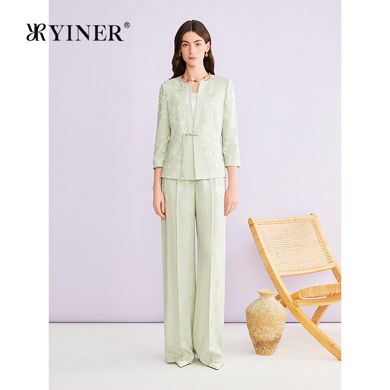 【新中式】YINER音儿2026夏季新款盘扣提花桑蚕丝混纺西装外