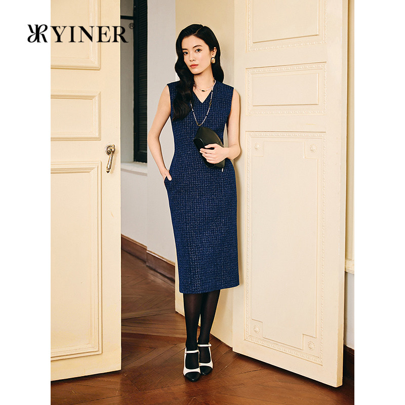 【1996系列】YINER音儿2026春季新款优雅V领羊毛混纺无袖连衣裙,女装/女士精品,连衣裙,淘宝优惠券,粉丝福利购,淘宝优惠卷