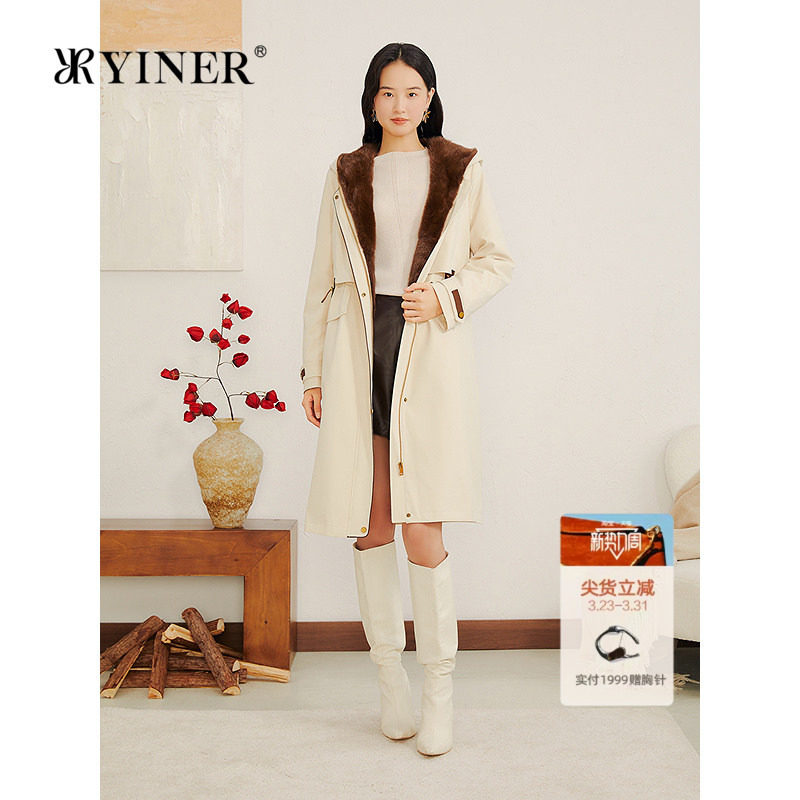 YINER音儿专选2025冬季新款可拆卸内胆水貂毛内里连帽尼克服
