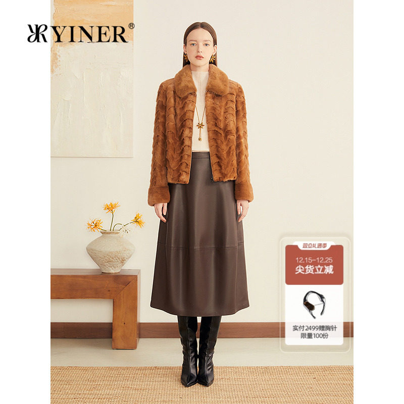 YINER音儿专选2025秋季新款法式复古母貂毛皮拼貂设计短皮草