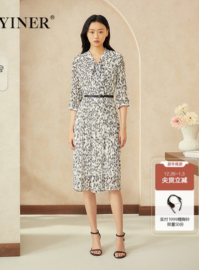 【周末花园】YINER音儿专选2025夏季新款碎花蝴蝶结领皱褶连衣裙