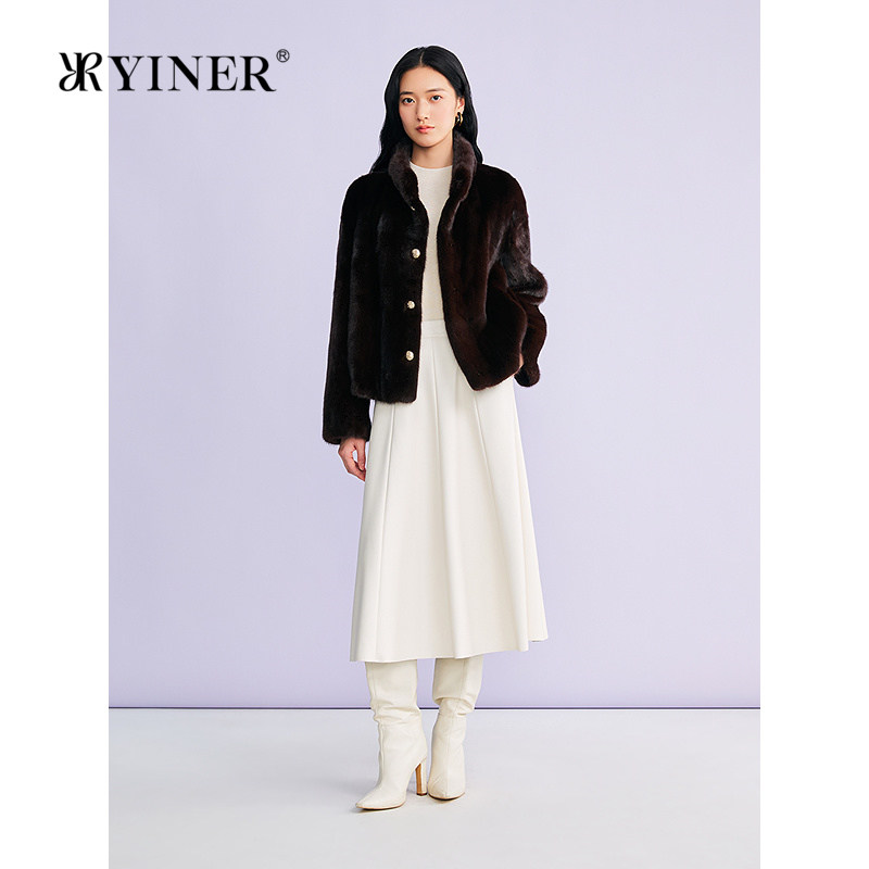 YINER音儿专选2026春季新款法式奢感短款立领母貂水貂毛皮草外套