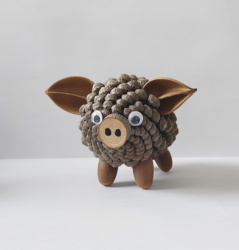 松果猪自然材料环创手工DIY材料包成品亲子作业民宿森系装饰摆件