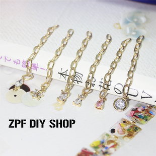 饰品diy装 饰改造用18K镀金链条含小水钻吊坠结尾延长链手链加长链