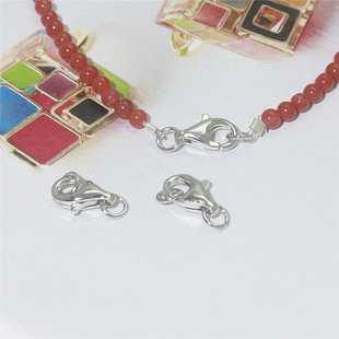 细手链diy配件925银镀白金更亮保色水滴弹簧扣珍珠饰品制作小银扣