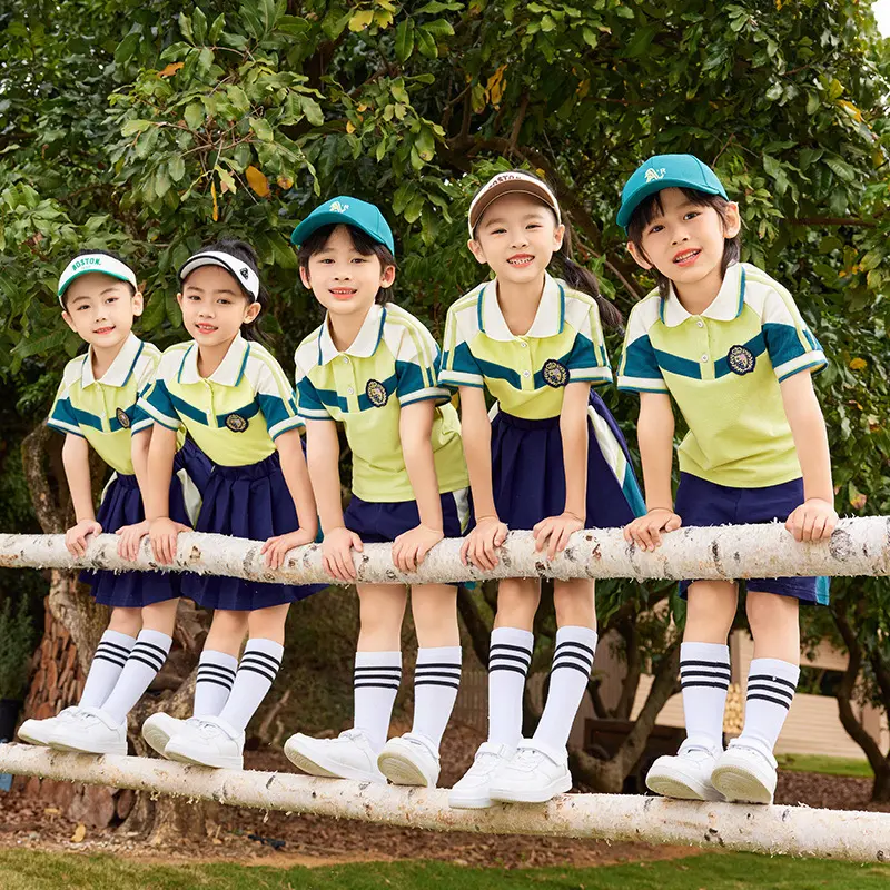 绿色班服小学生校服夏装短袖两件套儿童毕业照服装幼儿园园服夏季