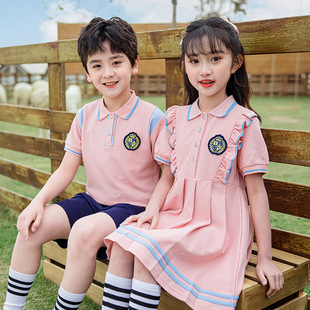 幼儿园夏天园服粉色女童连衣裙学院风儿童毕业班服夏季小学生校服