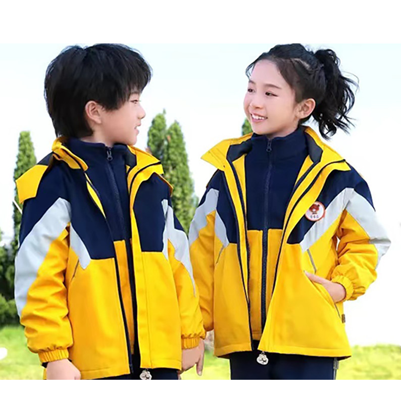 213 AUTUMN AND WINTER NEW PRIMARY AND SECONDARY SCHOOL UNIFORMS SPLICED CHILDRENS WARM AND WINDPROOF THREE-IN-ONE JACKET GREEN TWO-PIECE SUIT