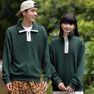 重磅380g撞色半拉链设计感立领卫衣女秋冬新款宽松休闲上衣情侣款