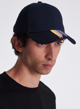 现货清仓Paul Smith Painted Stripe Embroidered Hat棒球帽 黑蓝