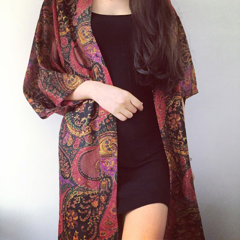夏丝棉和风外套女超长款薄袍子防晒衣宽松kimono和服日式开衫上衣