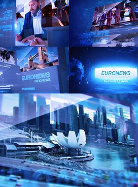 AE模板-经典蓝色科技感新闻包装3D立体旋转动画直播新闻片头