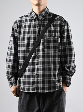 XGI 黑格子长袖衬衫男生休闲宽松衬衣慵懒风春秋季韩版上衣外套