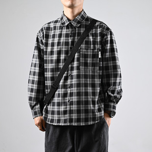 XGI 黑格子长袖衬衫男生休闲宽松衬衣慵懒风春秋季韩版上衣外套