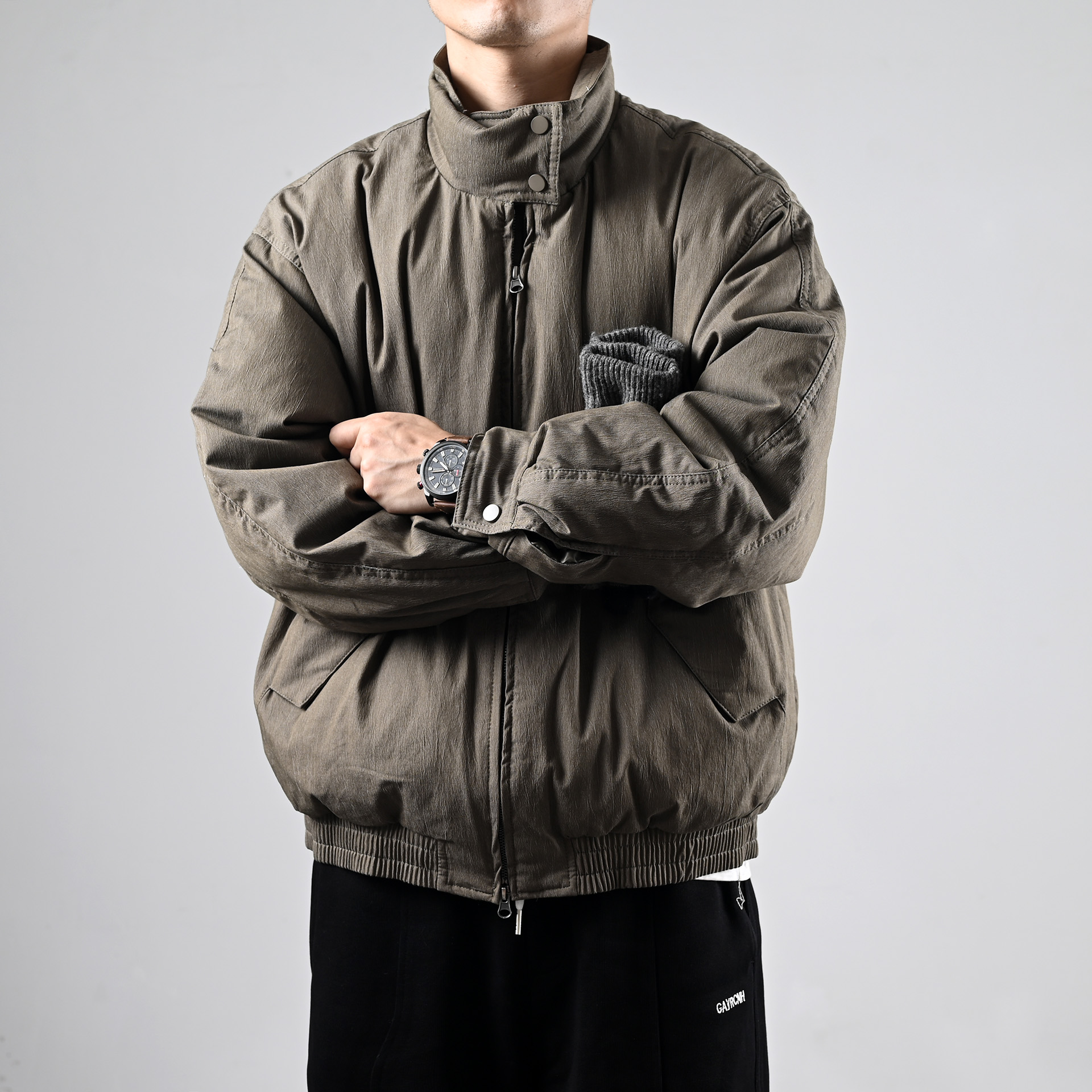 立领羽绒服男2025新款保暖工装复古外套休闲宽松潮牌加厚上衣