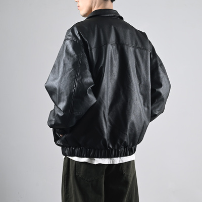 羽绒服皮衣男潮牌翻领2025新款宽松廓形保暖夹克休闲质感外套