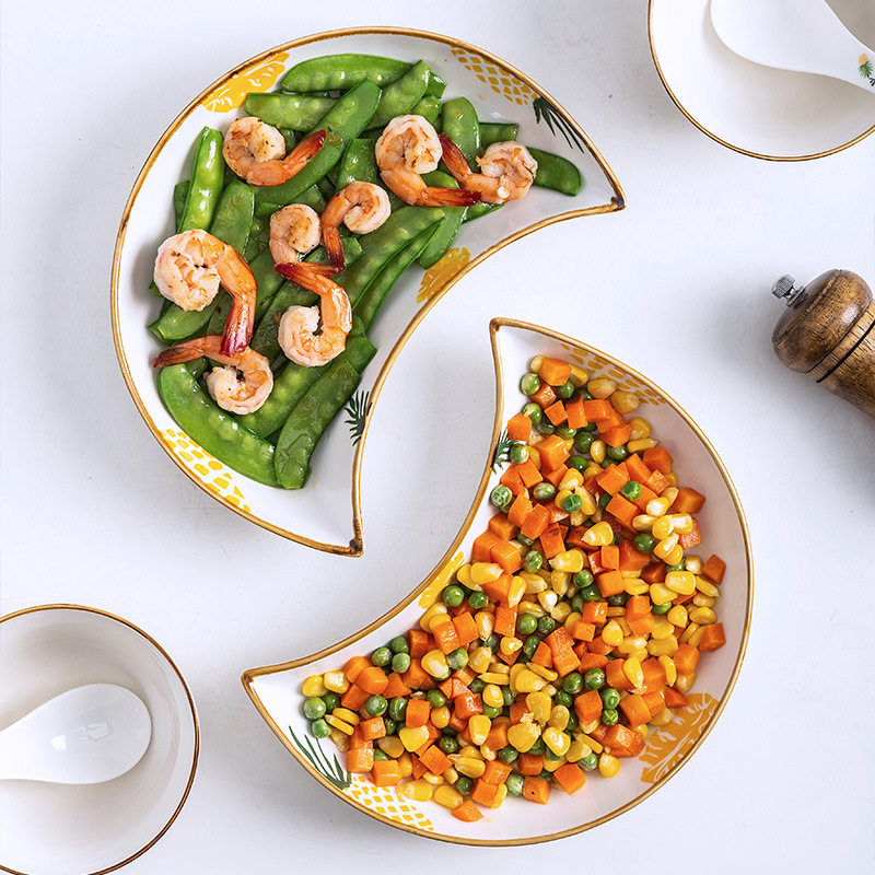 名流拼盘餐具组合陶瓷创意月亮盘子家用装菜碟子拼碟北欧过年摆盘