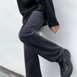 2025新款拼接牛仔裤男高街痞帅宽松直筒裤子阔腿长裤K1360P45，男装牛仔裤，星座1108-1