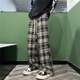 2025秋冬复古黑色休闲直筒裤显瘦窄版阔腿裤毛呢格子裤K475P40，男装休闲裤，星座1108-1